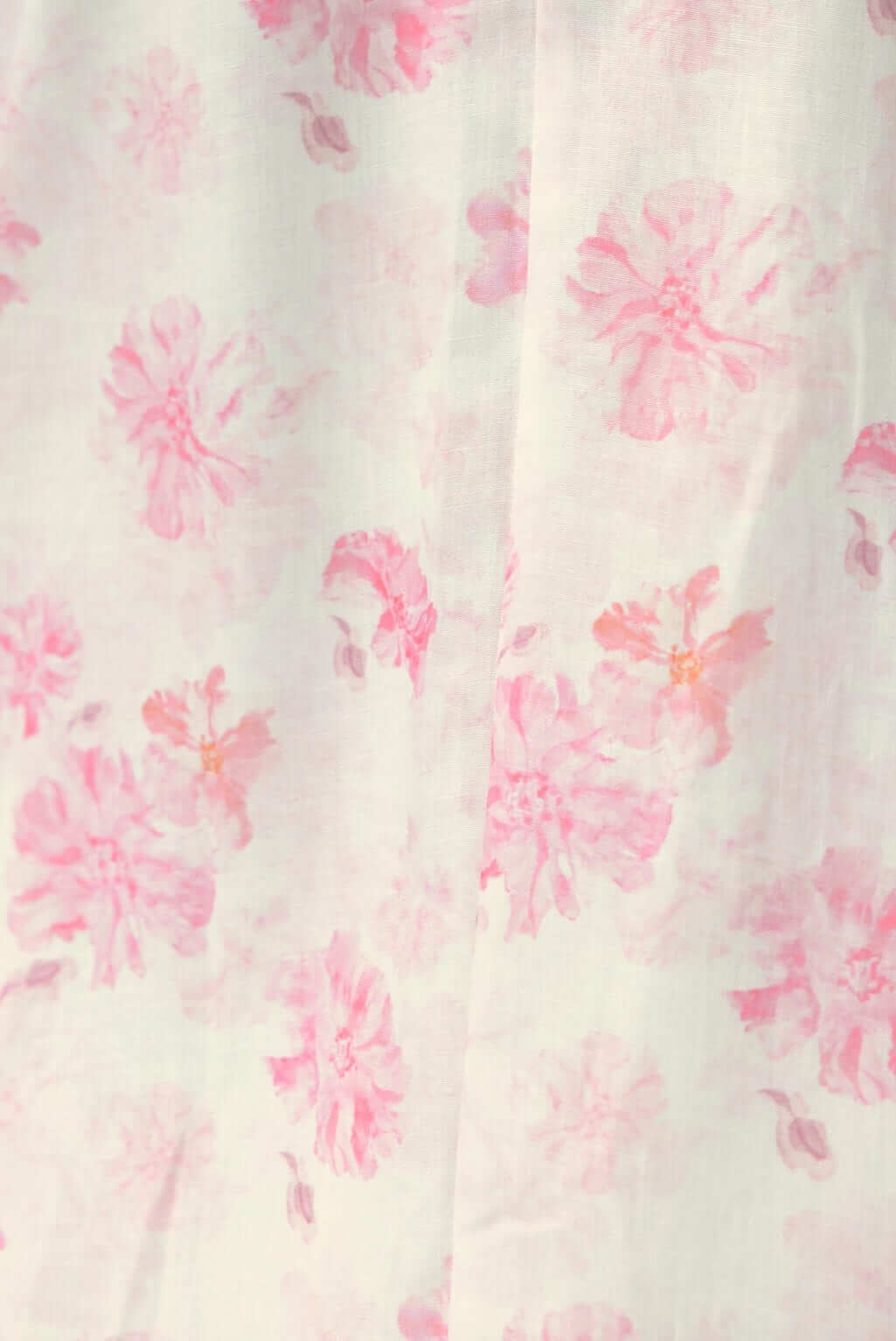 Close-up of pink floral pattern on lightweight fabric, perfect for a summer maxi dress.