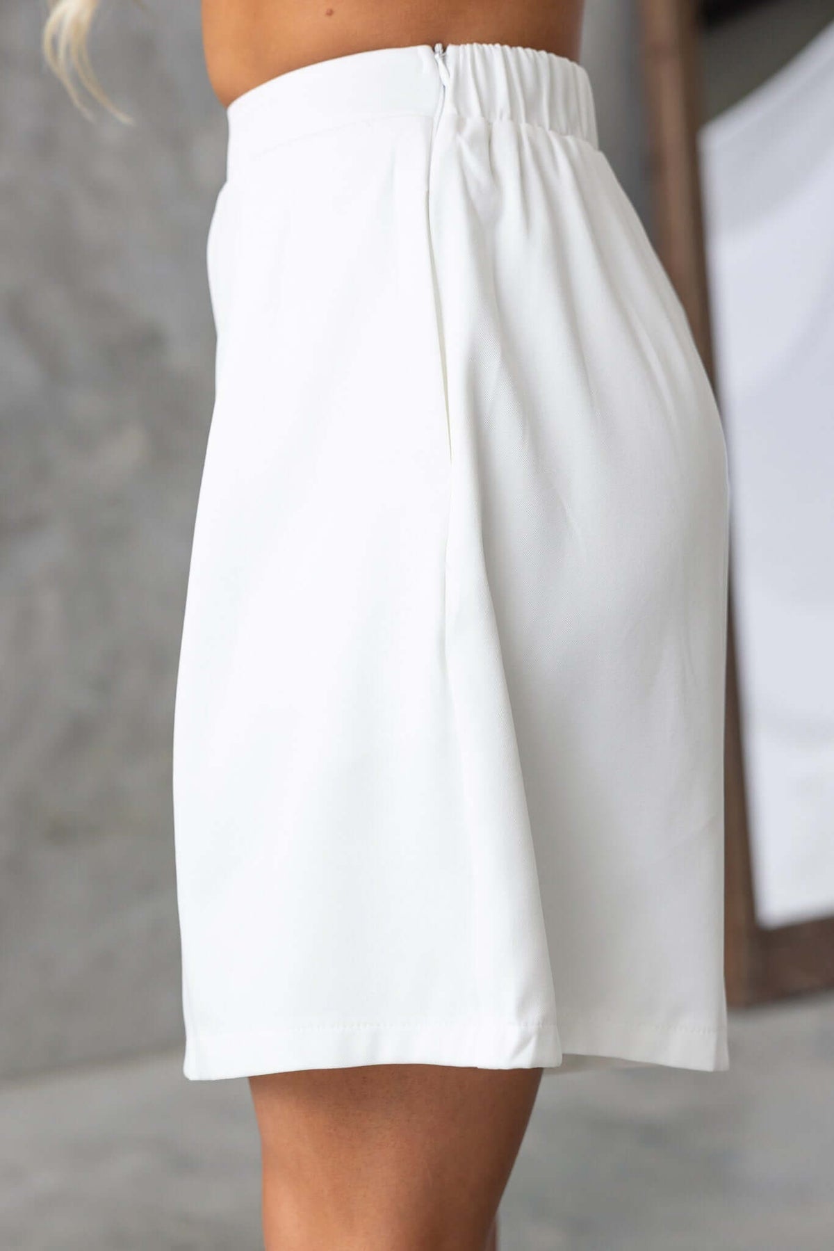 Lennie Shorts featuring a white design, elastic waistband, and a smooth fit along the hips.