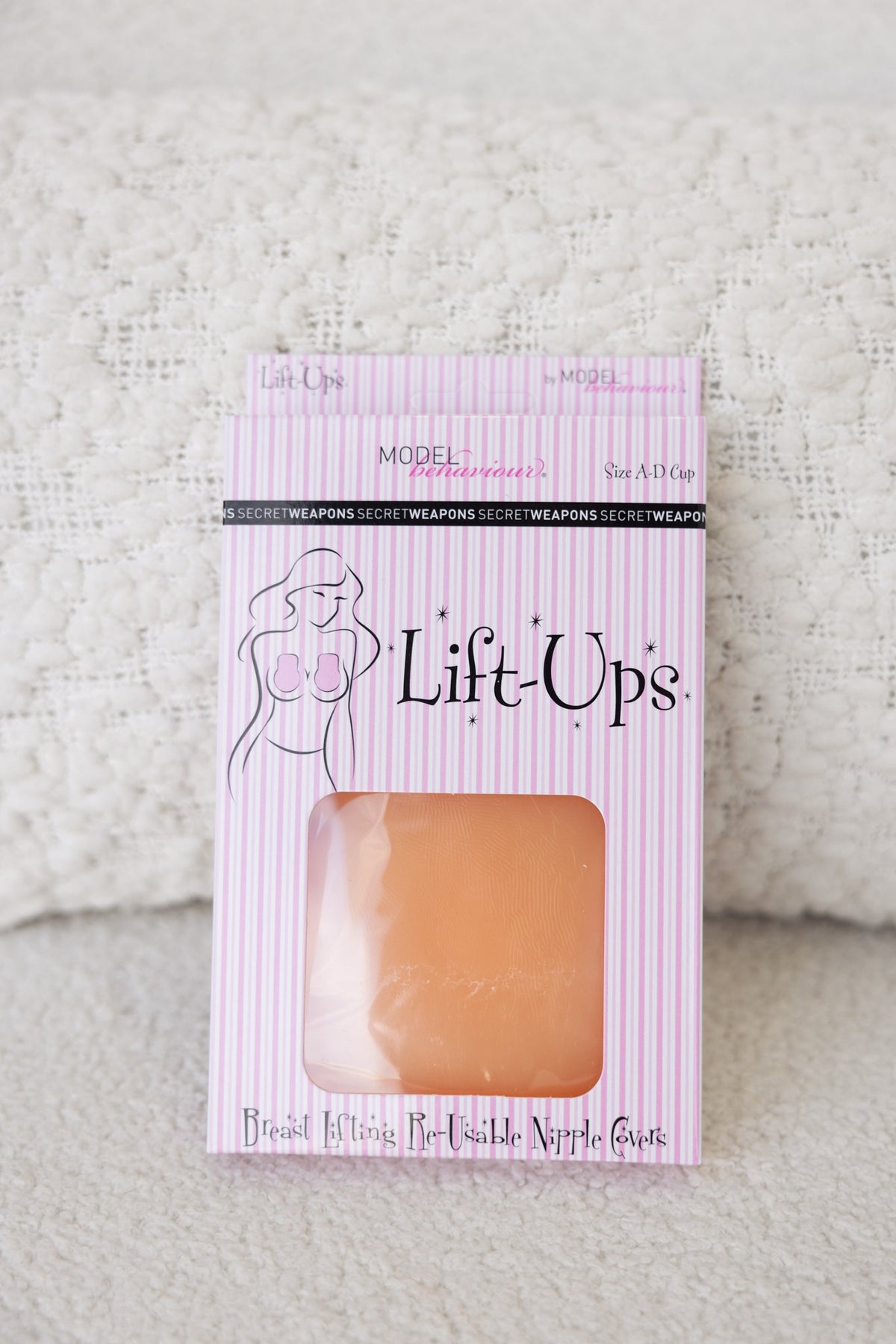 Breast lift nipple covers from Lift-Ups, washable and reusable, designed for A-D cup sizes.