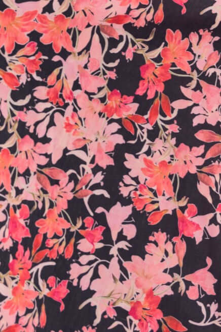 Floral pattern in pink and coral shades on a dark background, perfect for the Burkes Midi Dress.