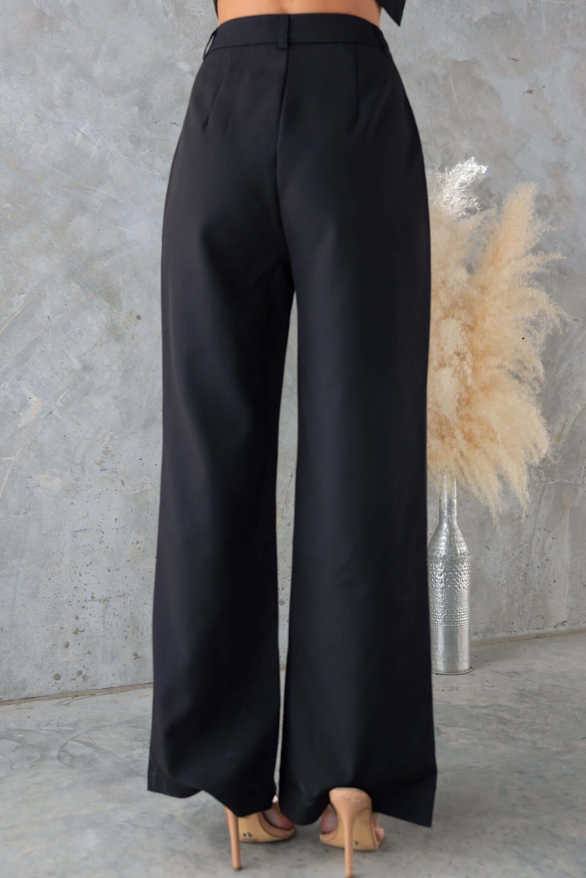 Josefina Pants in black, mid-high waist fit, non-stretch, non-lined, with a stylish wide-leg design.