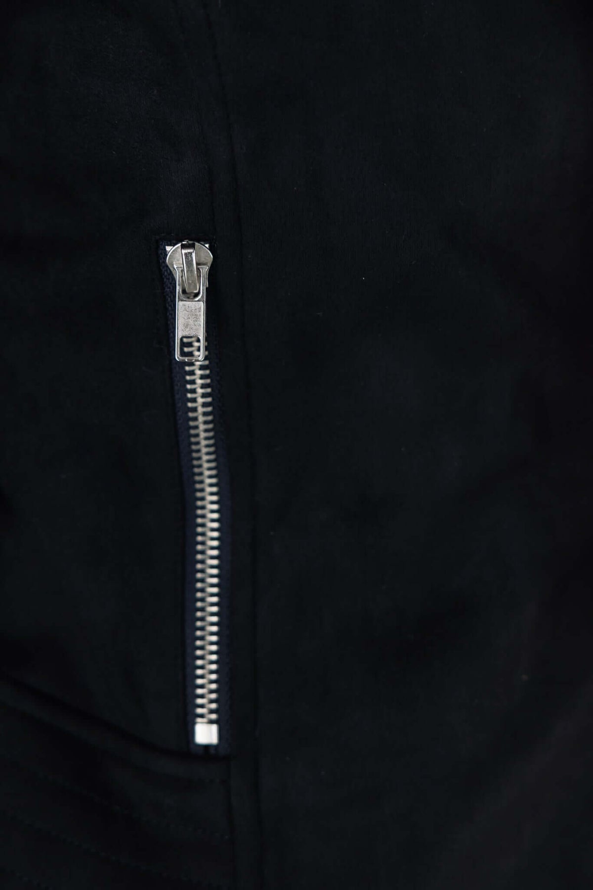 Close-up of zip detailing on Remind Me Jacket, showcasing faux suede material and stylish design.