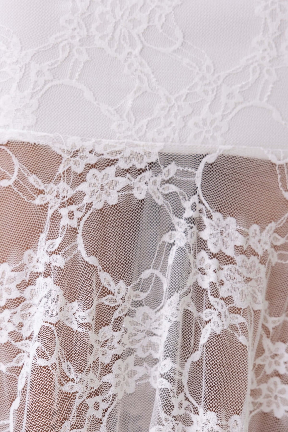 Close-up of delicate lace fabric showcasing floral pattern for Serina Maxi Dress.