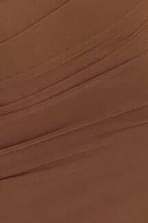 Close-up of textured brown mesh fabric in the Zenallo Midi Dress, showcasing its stretch and elegant design.