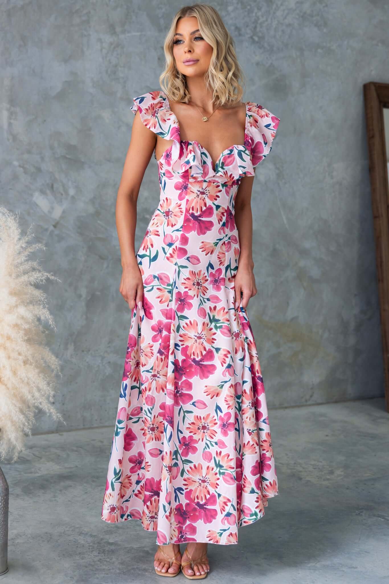 Elegant Wilma Maxi Dress with Boning & Tie-back – Amaroso Boutique