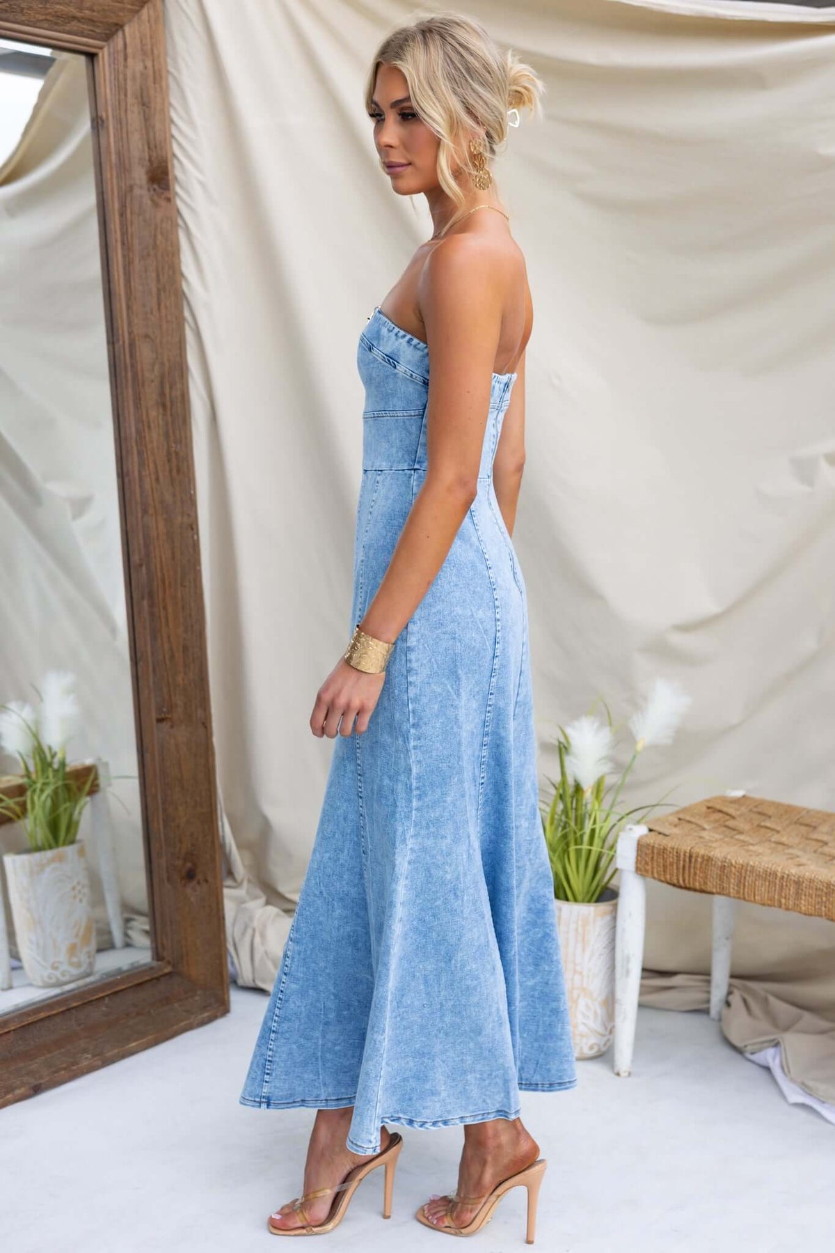 denim maxi dress australia navy blue western dress for women Stetson Western Denim Maxi Dress