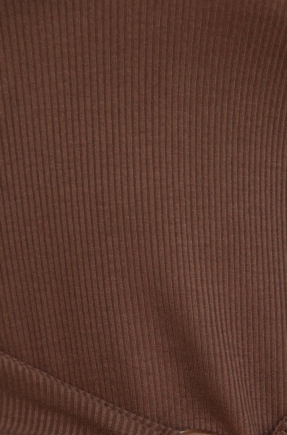 Close-up of ribbed material in rich brown color for the Manor Top, showcasing its texture and stretch.