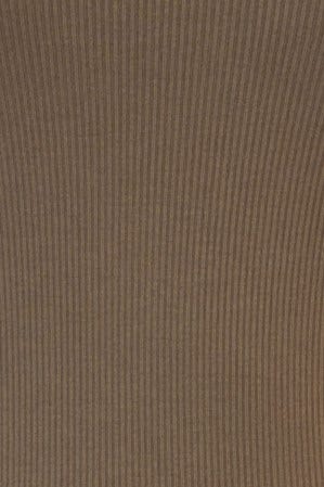 Close-up of ribbed brown fabric texture, featuring stretch material perfect for comfortable tops.