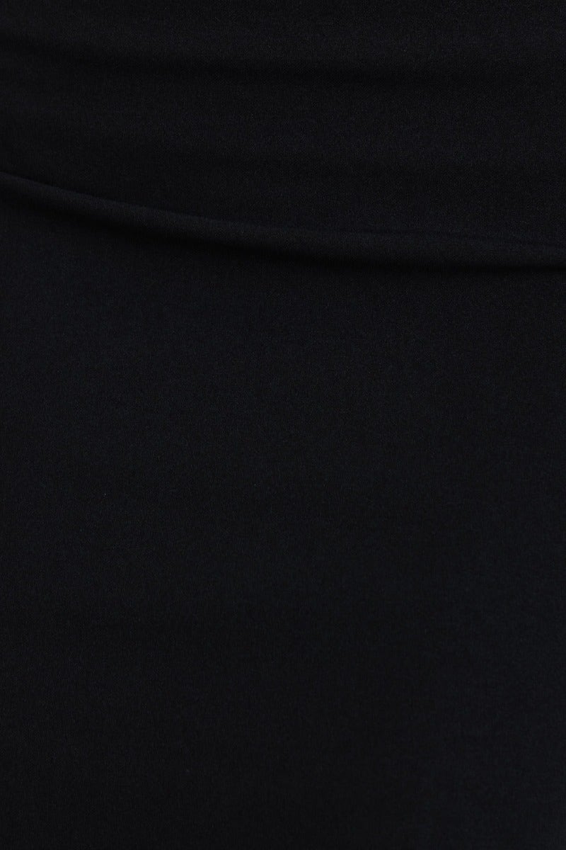 Close-up of the fabric of the Aylani Maxi Dress in black, highlighting its smooth, stretchy material.