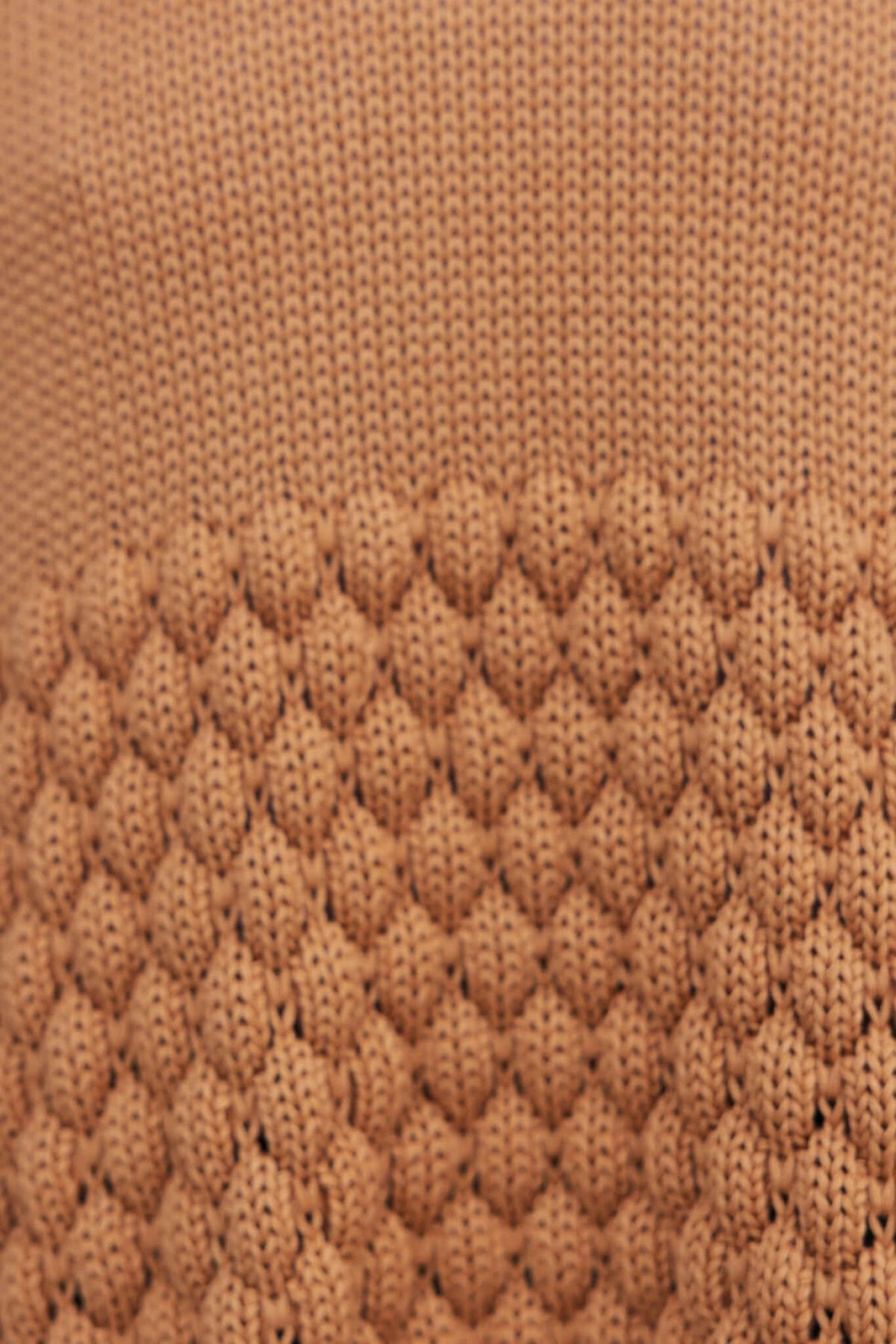Close-up of Hamden Jumper in soft, textured knit material with a unique stitch pattern in warm beige color.