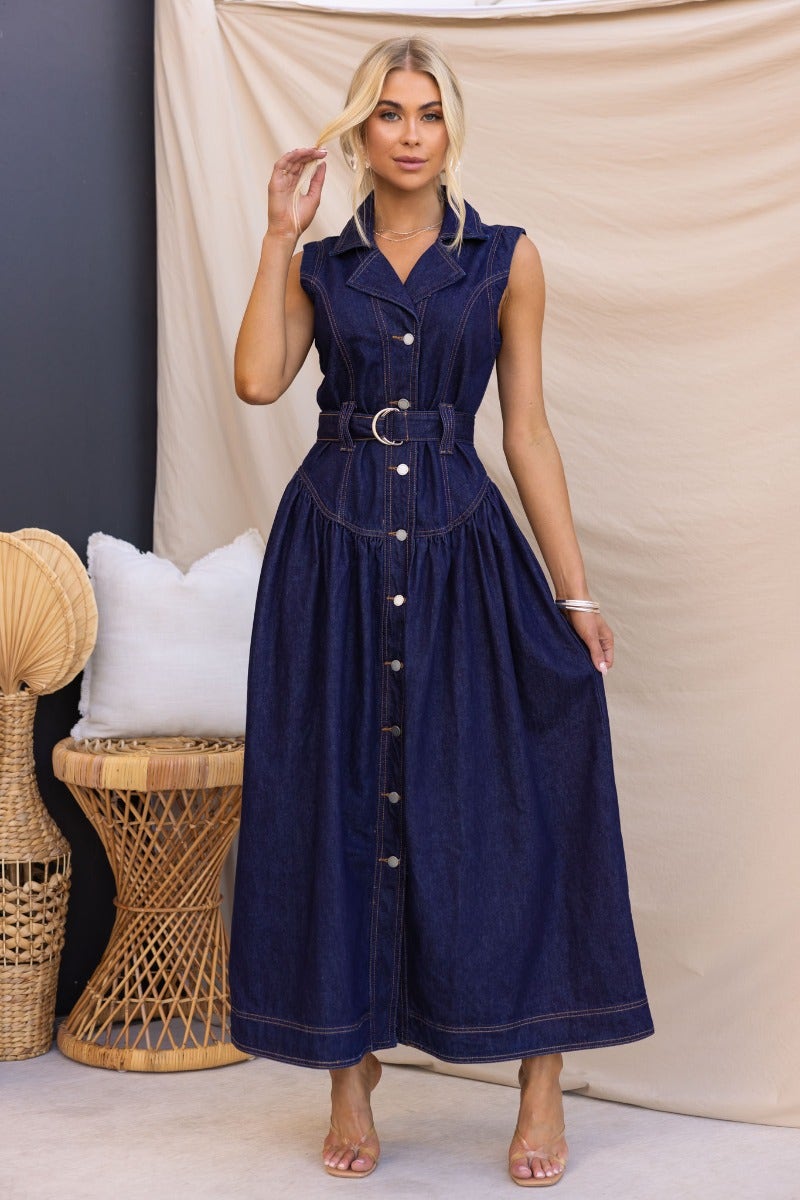 white christmas dresses Laura Denim Maxi Dress main image 1
