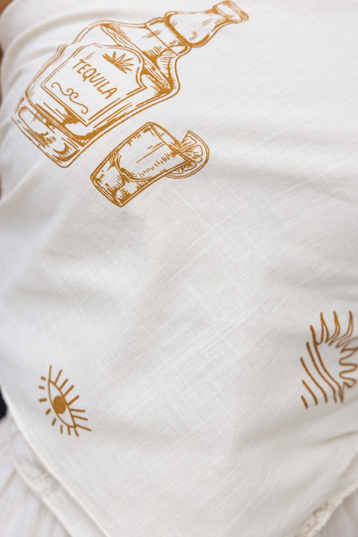 Tijuana Set featuring tequila bottle and shot glass print on lightweight fabric, perfect for stylish summer wear.