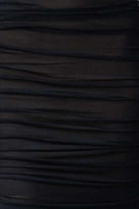 Close-up of textured black chiffon fabric with gathered details, highlighting the elegant design of the Gellis Midi Dress.