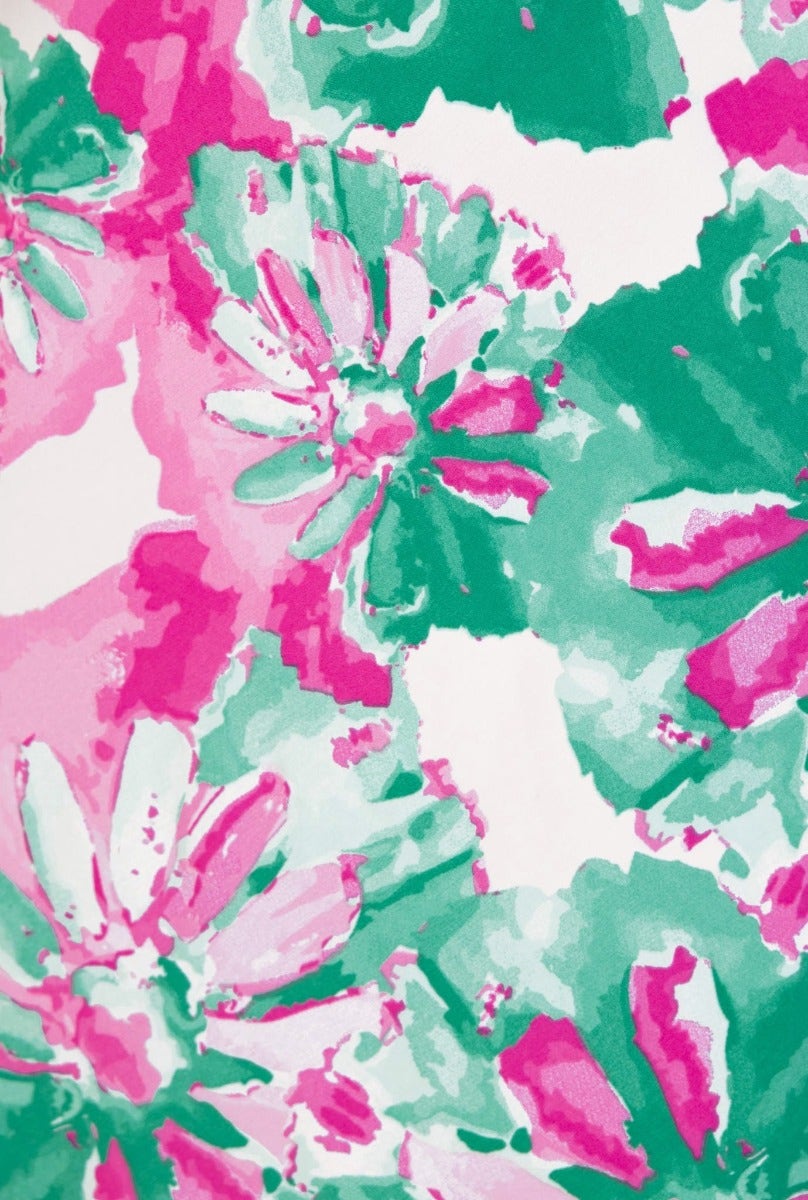 Close-up of vibrant floral print in pink and green, perfect for the Tahnee Maxi Dress.