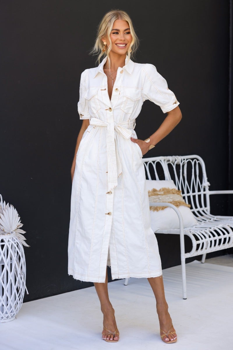morgan denim dress Morgan Denim Midi Dress Amaroso Boutique