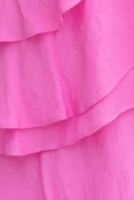 Close-up of pink chiffon fabric with layered ruffles, showcasing texture and color for a stylish Lolita dress.