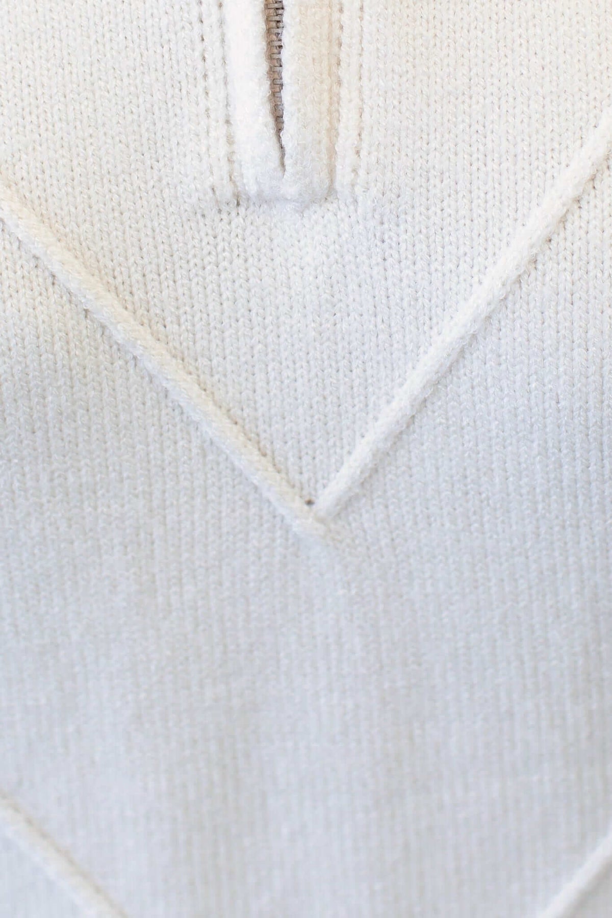 Close-up of Tivoli Jumper's high neckline and 1/4 zip detail in soft knit material.