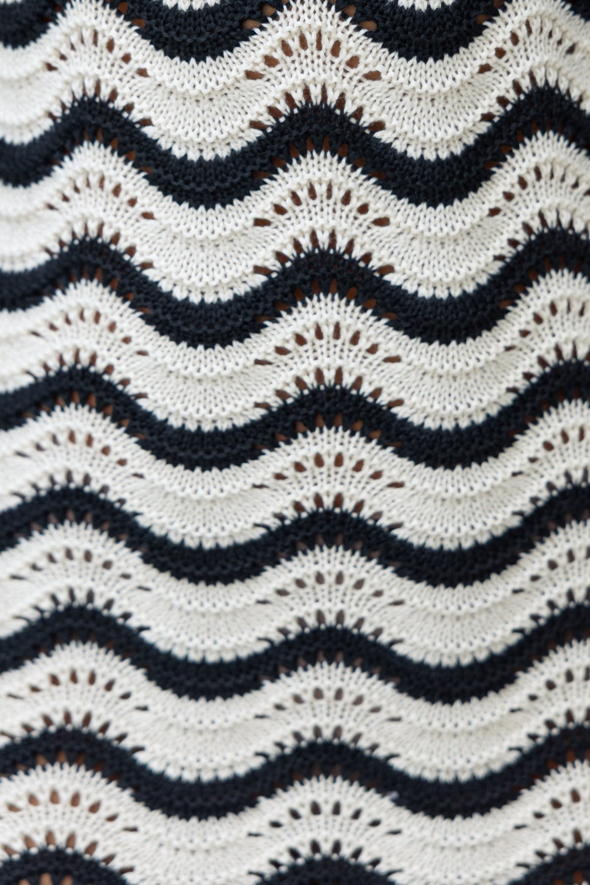 Close-up of open weave crochet pattern in black and white, showcasing the textured design of the Amorata Maxi Dress.