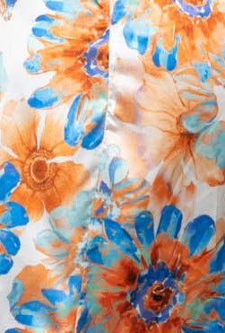 Vibrant floral pattern featuring orange and blue blooms on a satin fabric, perfect for the Dimmi Maxi Dress.