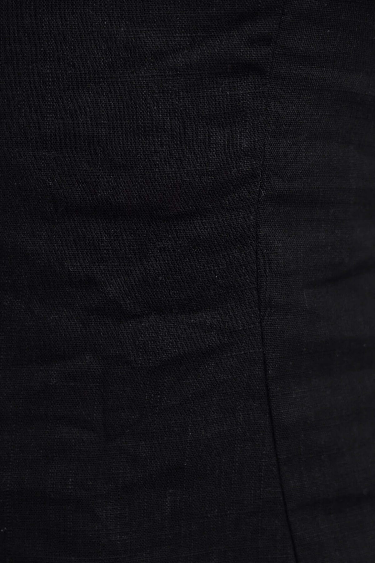 Close-up of Irina Pants fabric showing textured black material, highlighting quality and detail.