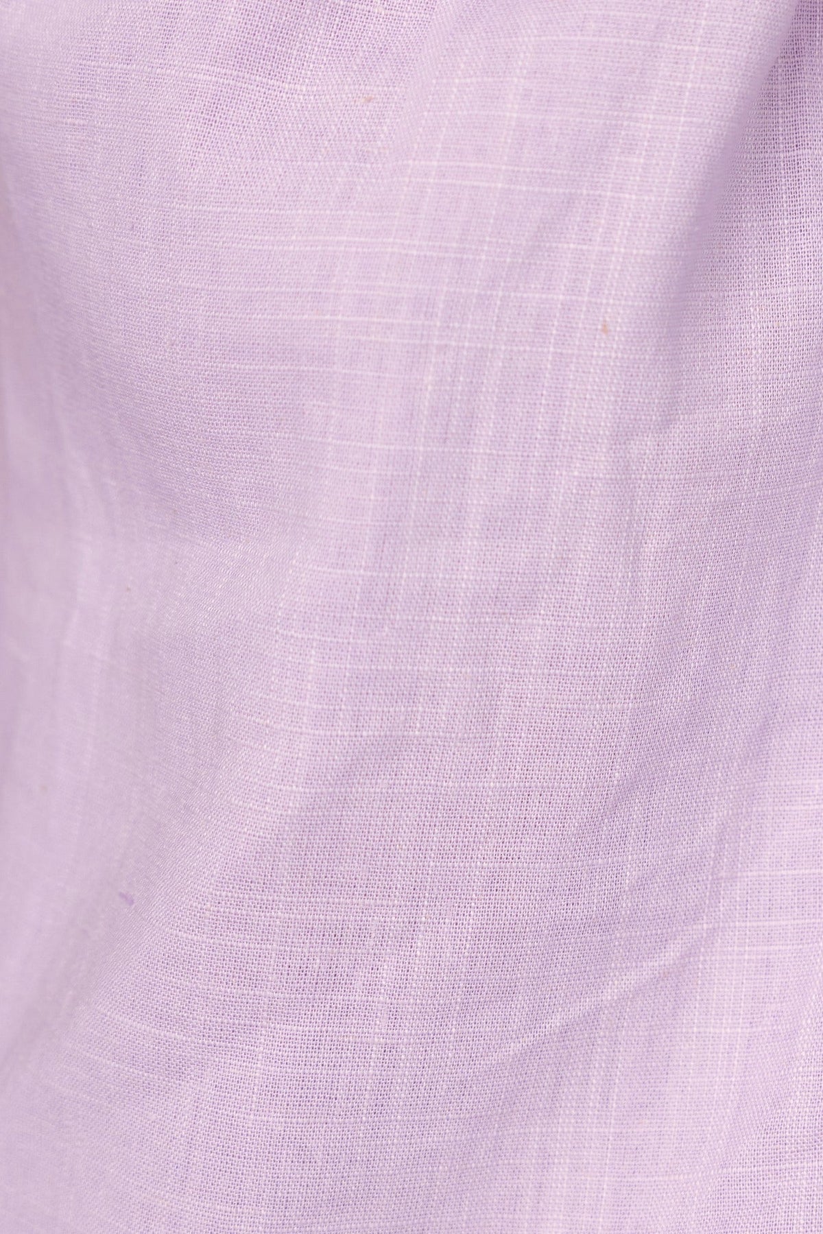 Close-up of light lavender fabric with a linen texture, showcasing its soft and breathable quality.
