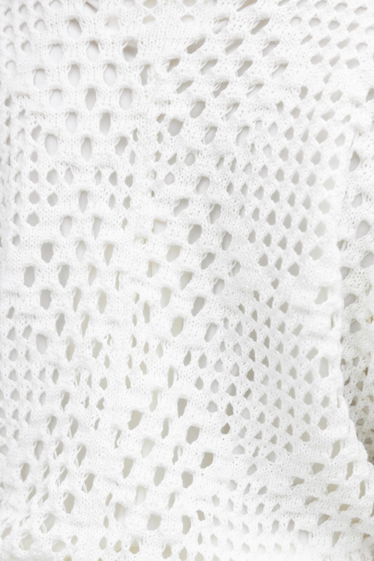 Close-up of crochet material showing intricate white pattern and texture of the Momo Playsuit.