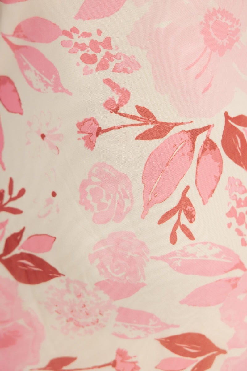 Close-up of floral print featuring pink and red flowers on a light background, ideal for Jasia Midi Dress.