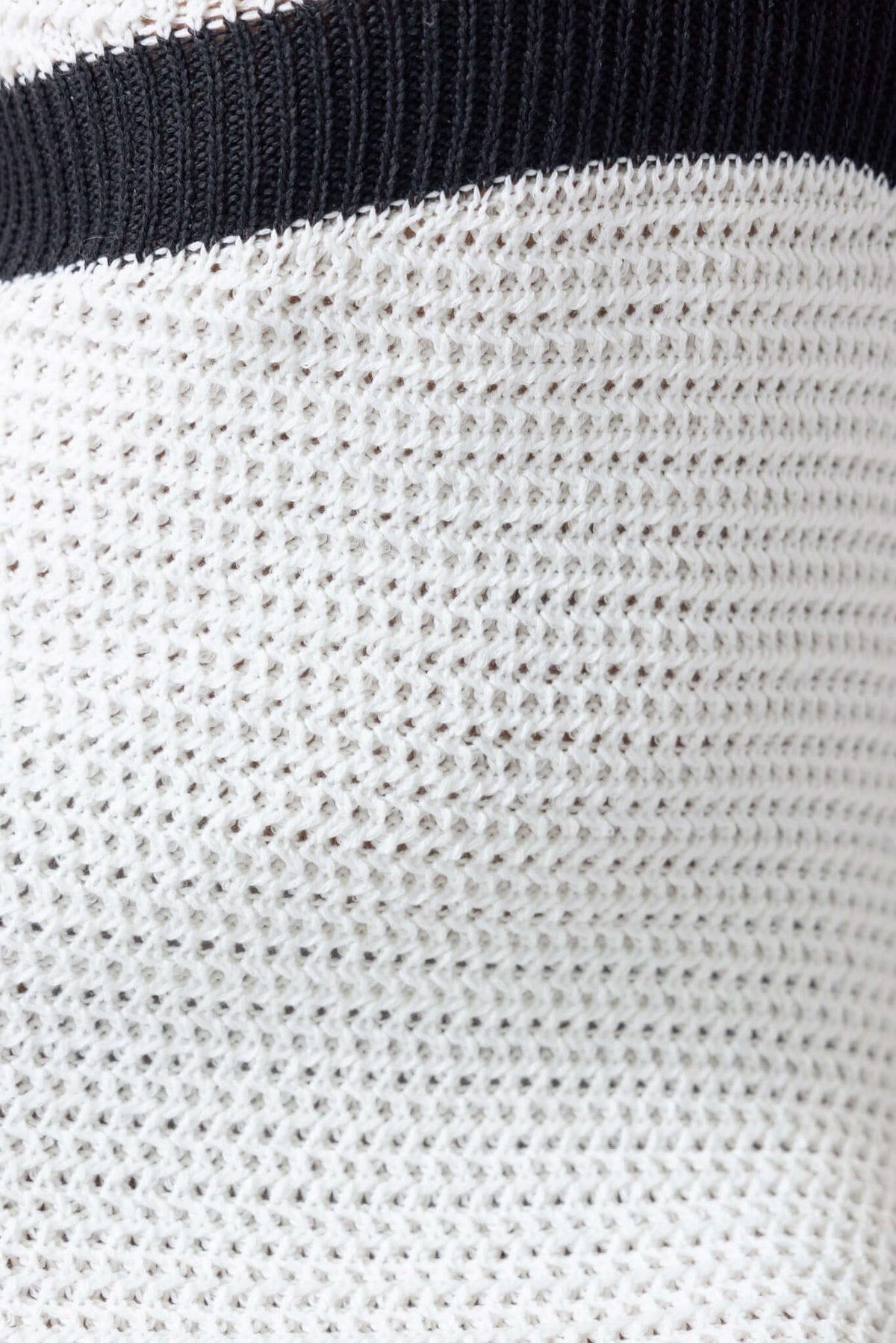 Close-up of textured knit fabric in black and white, showcasing the breathable material used in Korres Maxi Dress.
