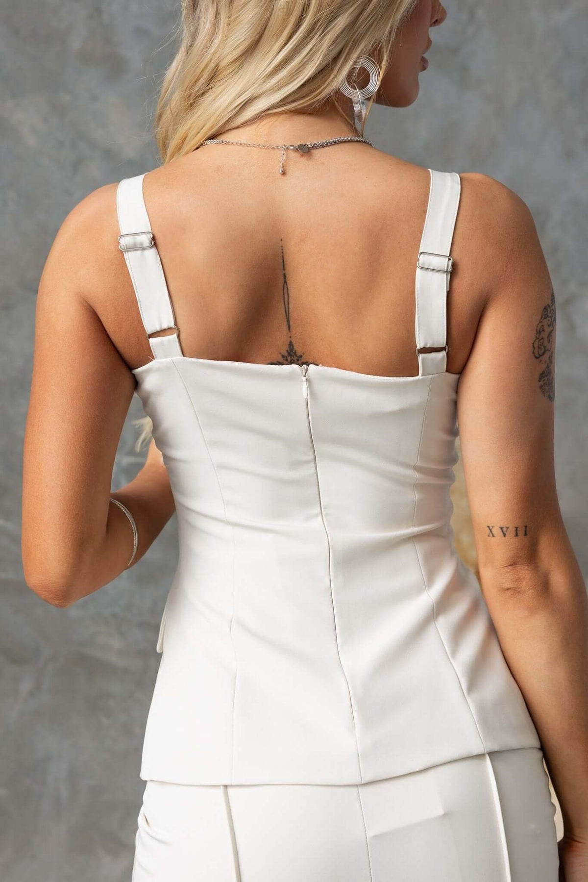 Back view of Jayne Top featuring a square neckline and adjustable straps.