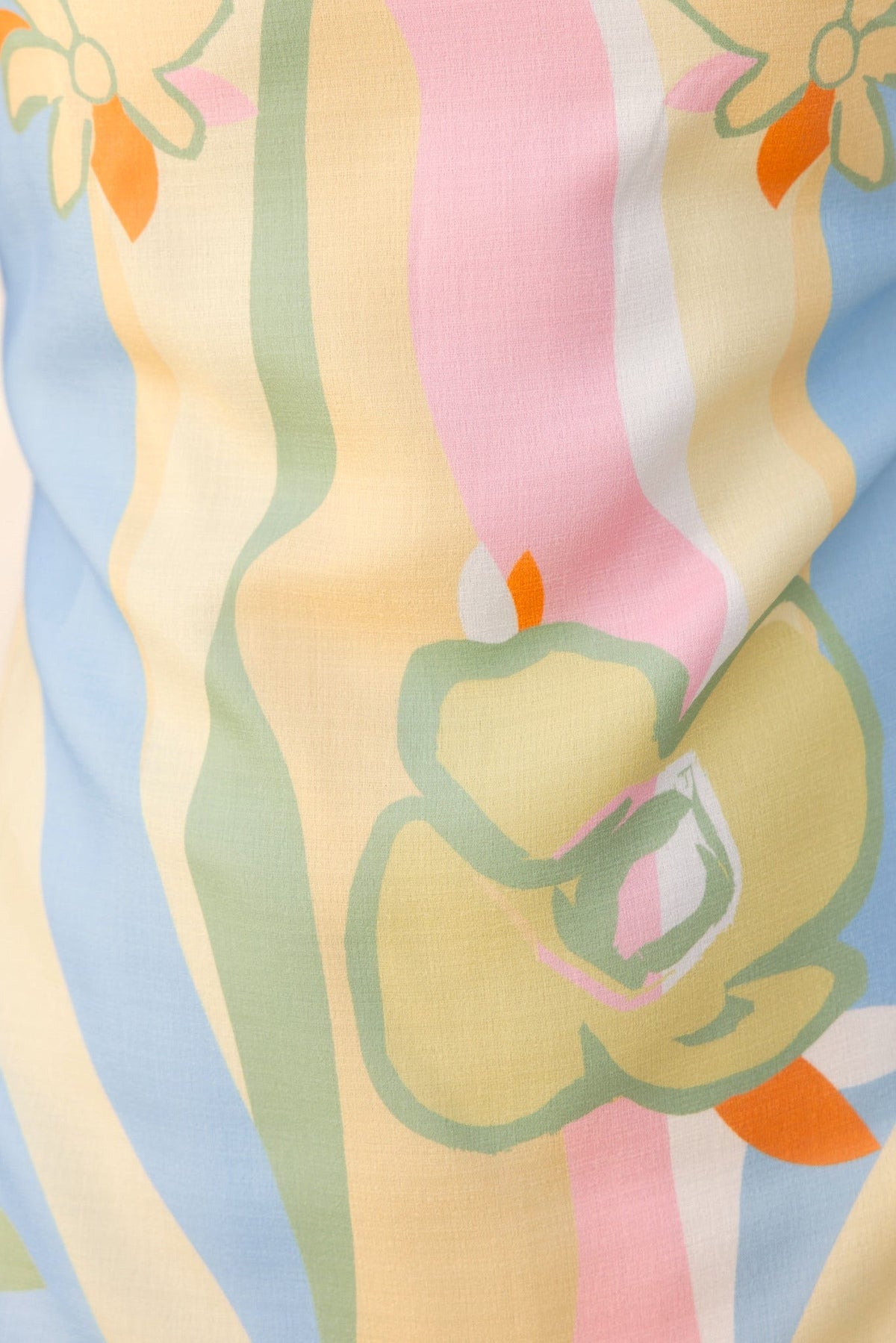 Colorful floral print fabric featuring pastel hues in a stylish design, ideal for a summery floral top.