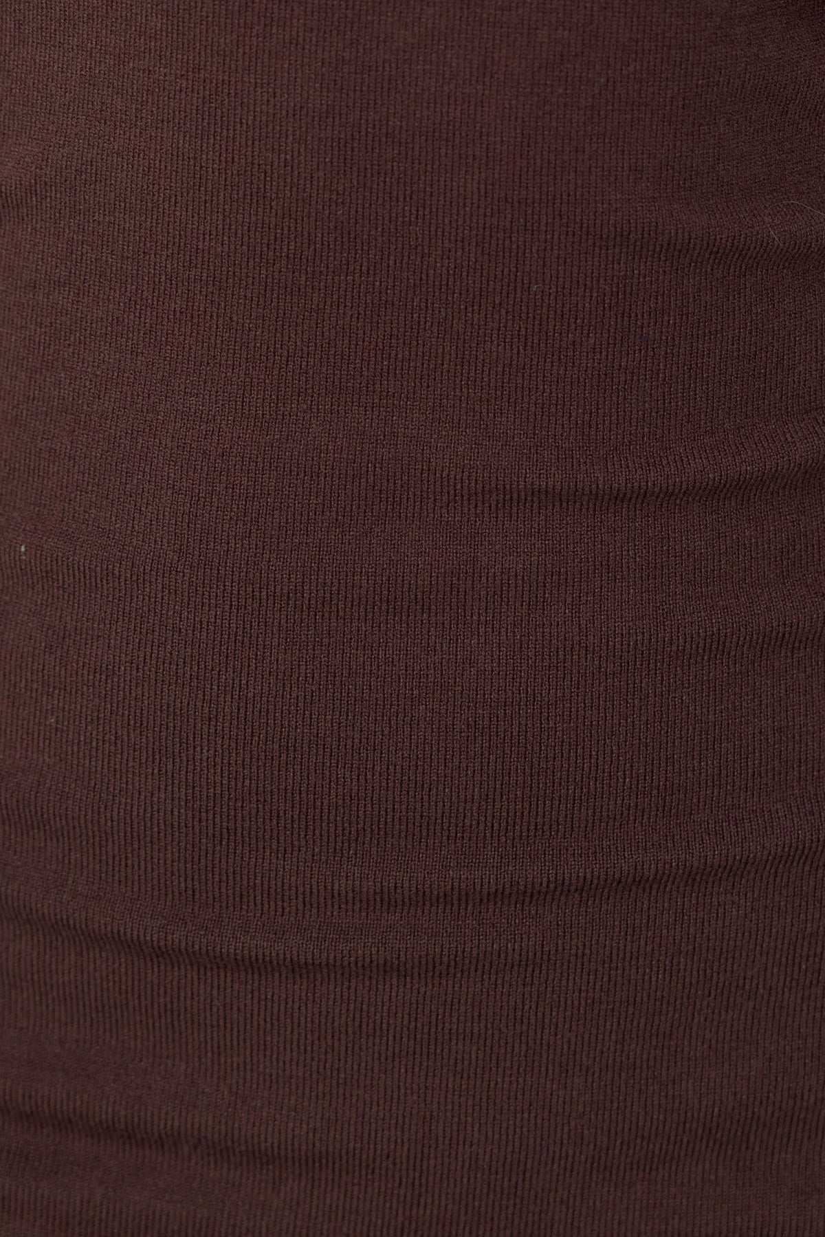 Close-up of ribbed knit material in rich brown color, showcasing texture for Dulce Midi Dress.