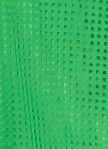 Close-up of a vibrant green chiffon fabric with a square pattern, ideal for a stylish mini dress.