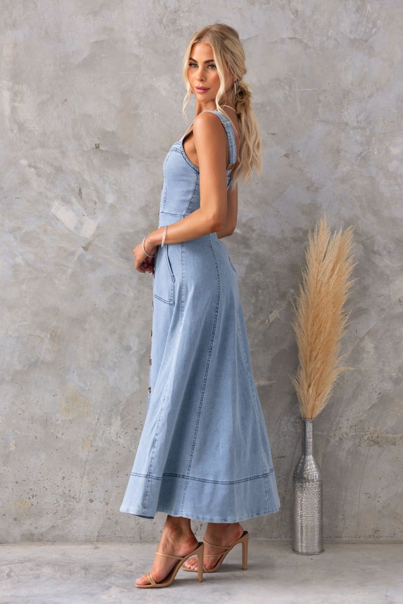 Fantastic Denim Maxi Dress – Amaroso Boutique