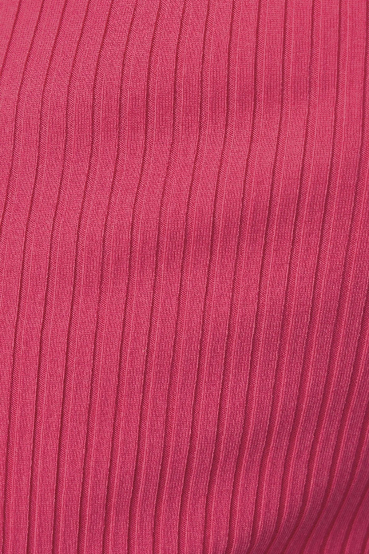 Close-up of ribbed knit fabric in vibrant pink, showcasing texture and stretch for a stylish midi dress.