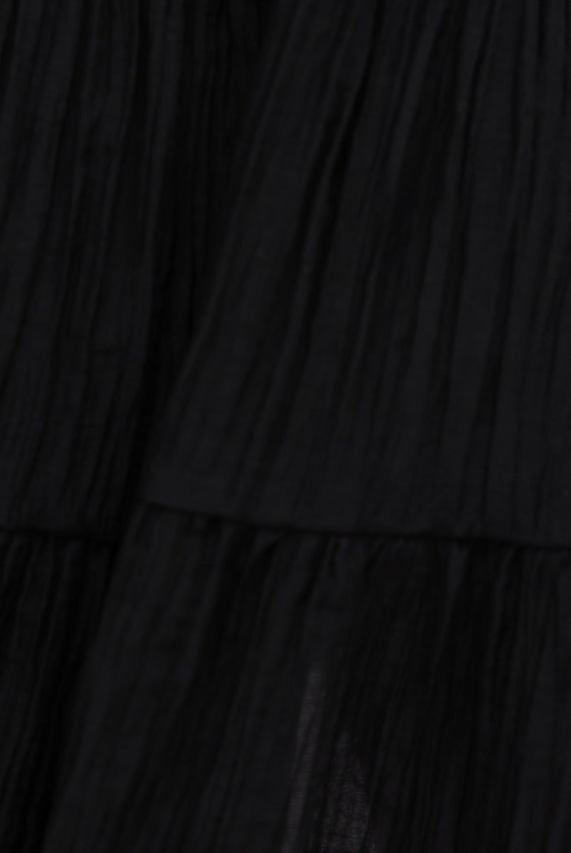 Close-up of black Spirited Dress fabric, featuring textured layers and a soft, elegant finish.