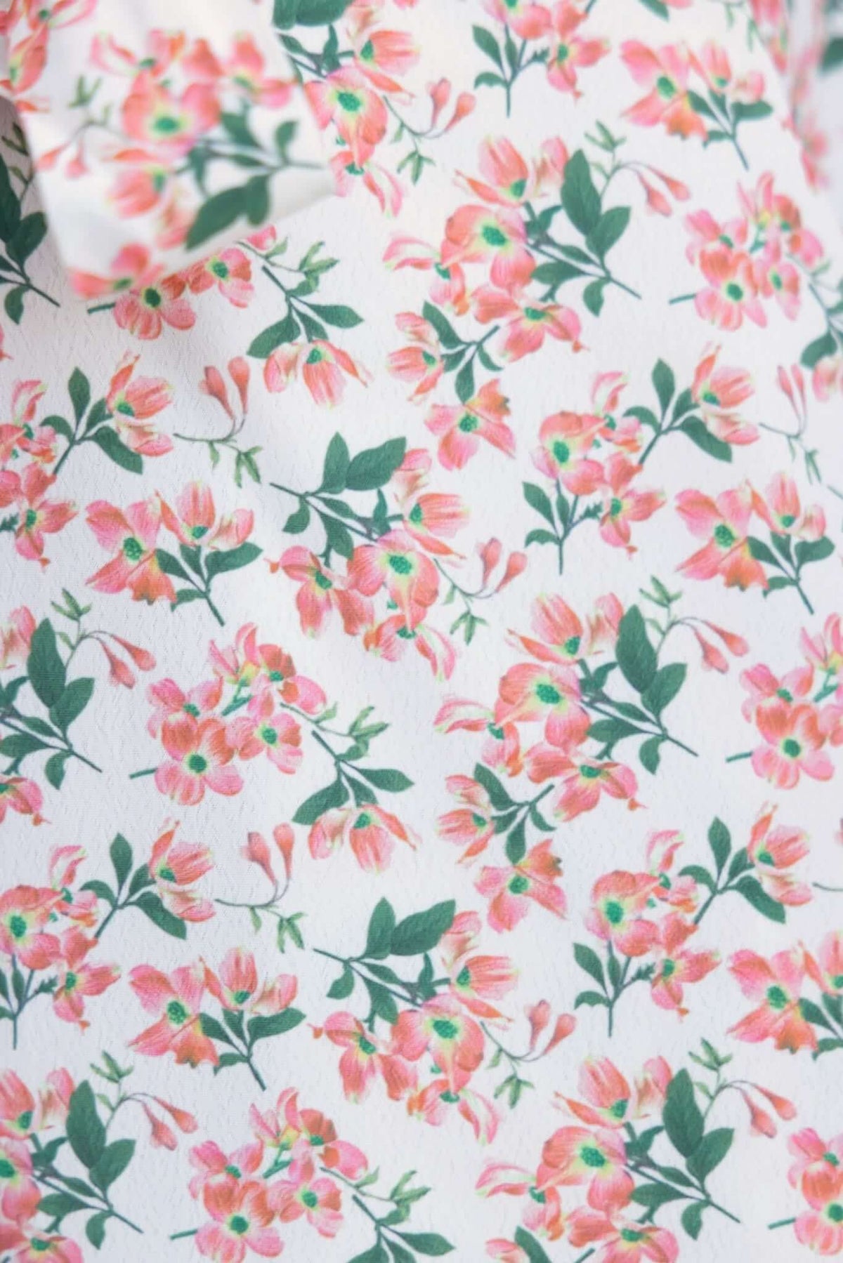 Floral pattern featuring pink and green flowers on a white background, ideal for Karsyn Playsuit.
