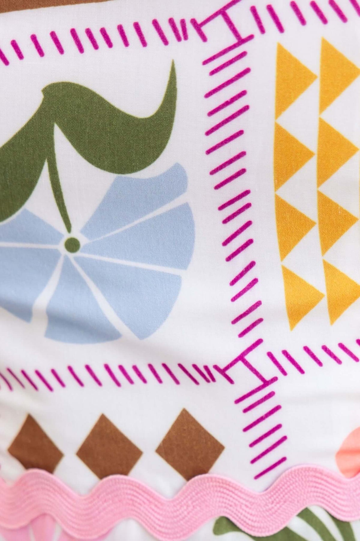 Colorful floral print fabric detail of Miffy Maxi Dress showcasing vibrant patterns and textures.