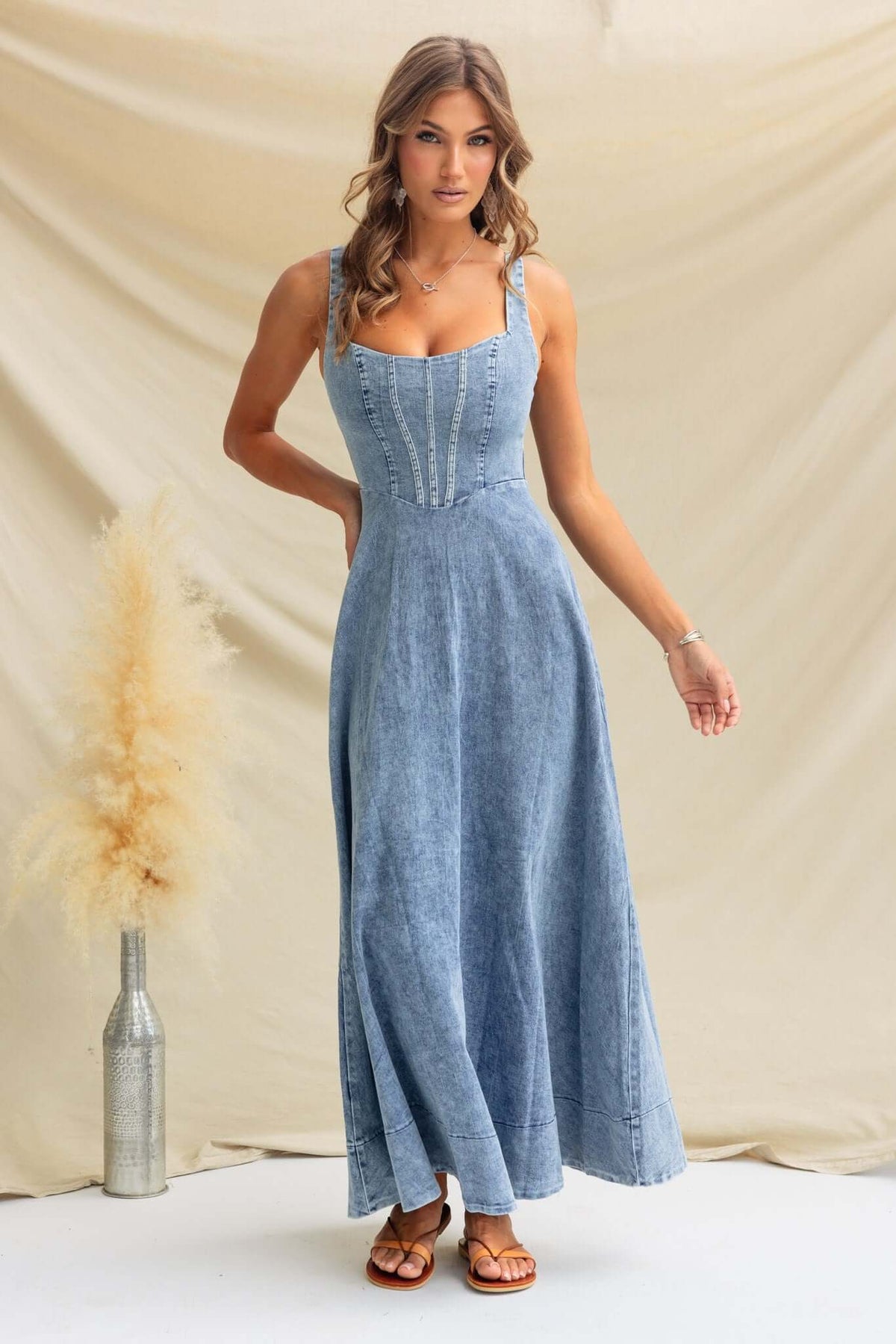 white christmas dresses Edikted Women's Astoria Slitted Denim Maxi Dress