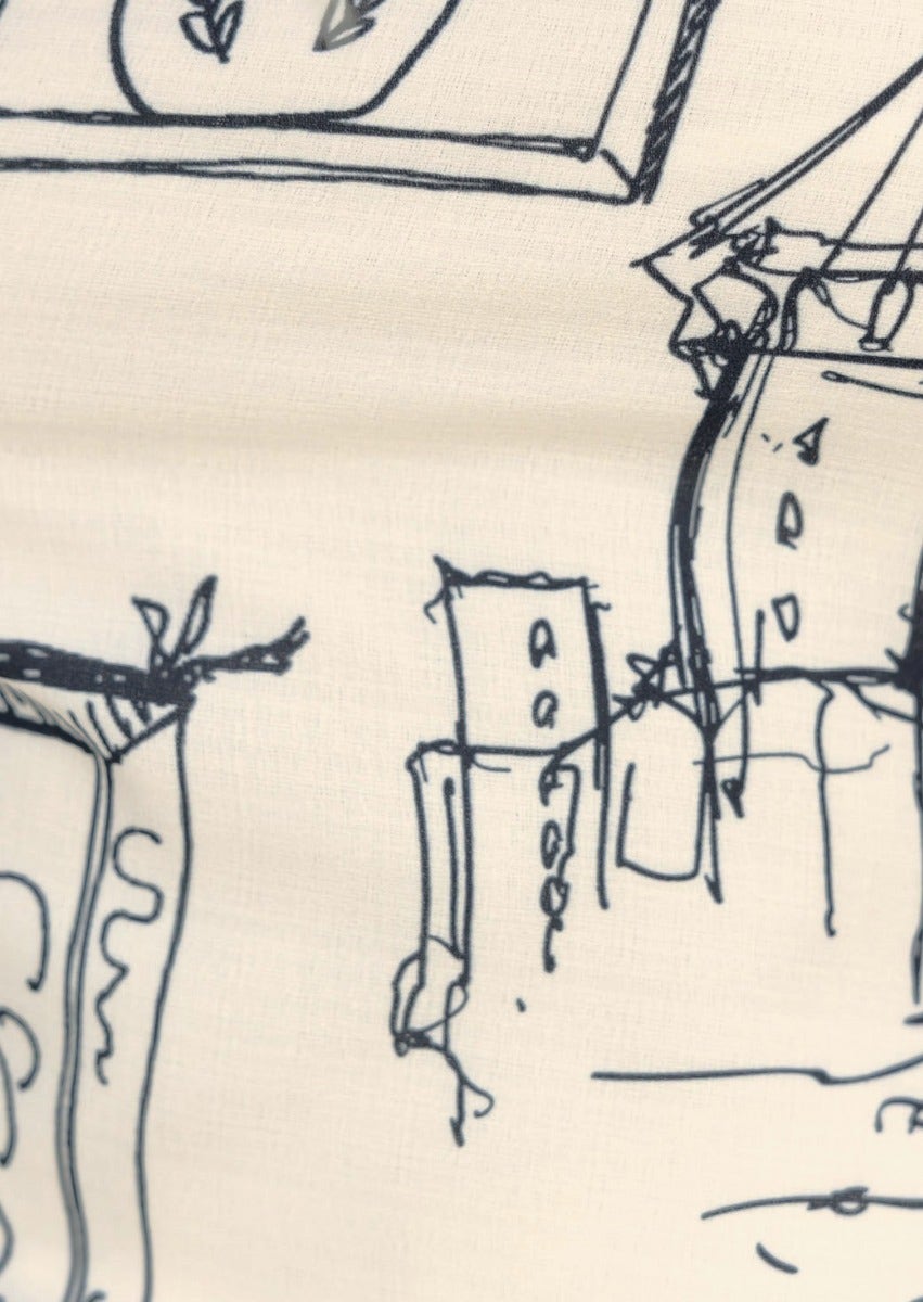 Abstract print design featuring artistic sketches in black on a light background for Onwar Top.
