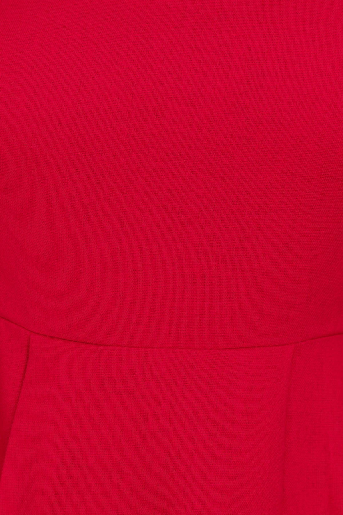 Close-up of vibrant red Wileman Midi Dress fabric showcasing its linen look and smooth texture.