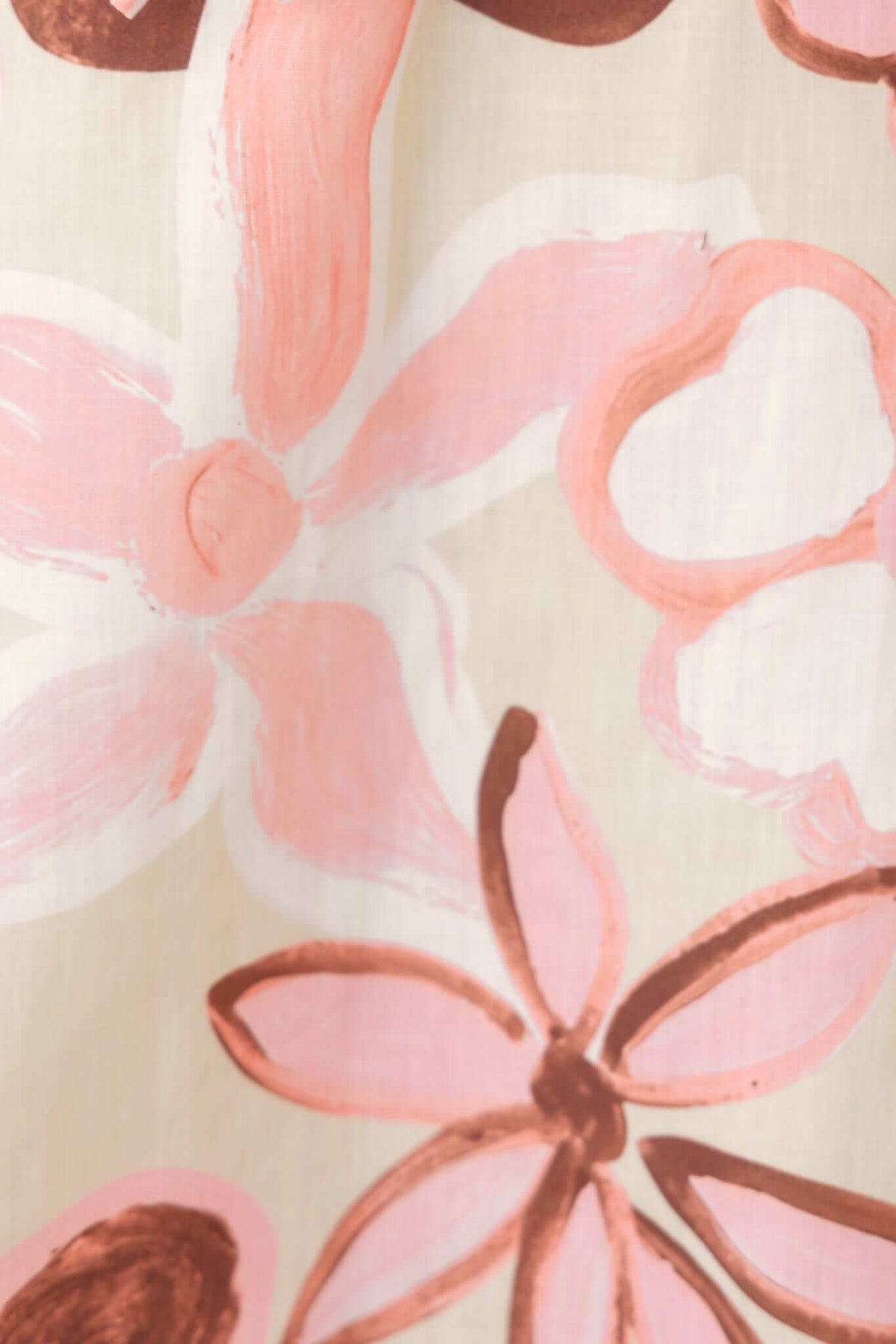 Close-up of floral pattern with pink and brown accents on light fabric, featured in Hathaway Dress.