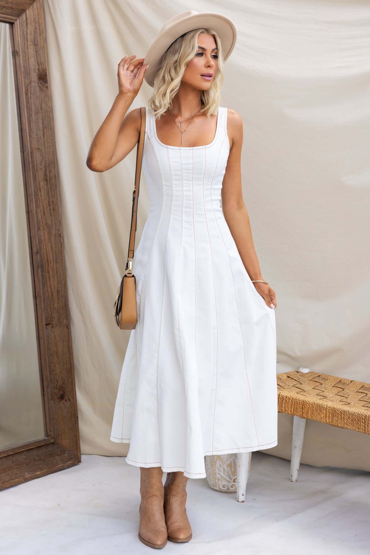 maxi white denim dress white christmas dresses Indigo Maxi Dress - White Denim