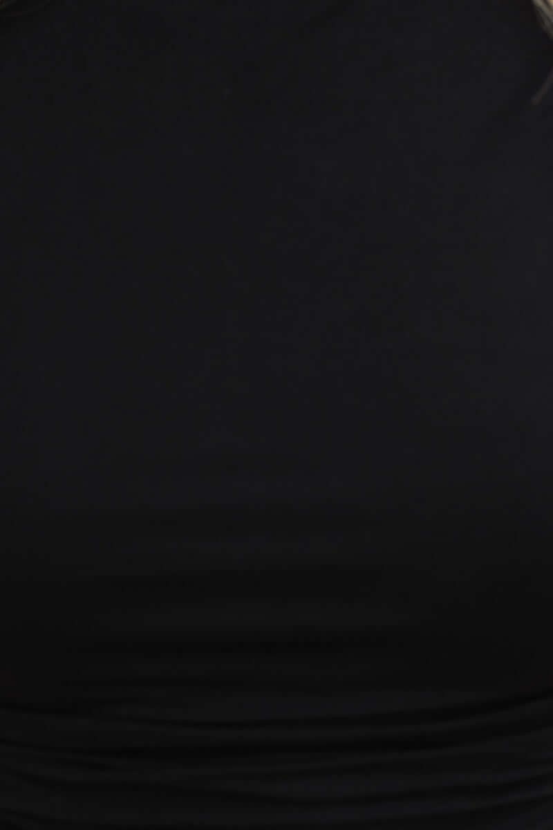 Black cotton blend Beau Top with high neckline and ruched sides, featuring a stretchy and comfortable fit.