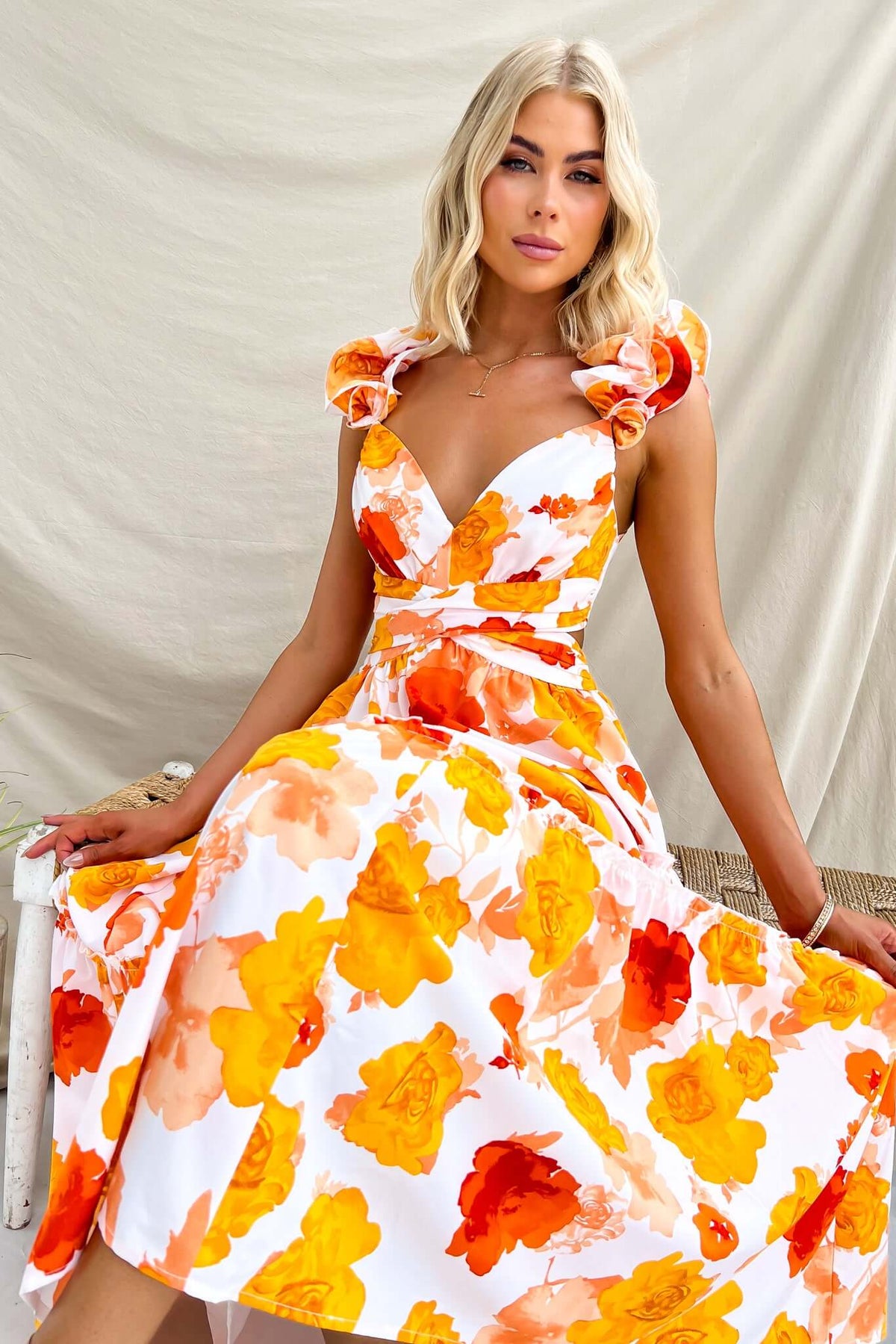 Floral Light Orange Maxi Dress Flowering Maxi Dress Chic Elegant