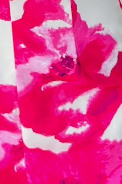 Close-up view of vibrant pink floral pattern on Pianni Maxi Dress, showcasing its unique design and color.