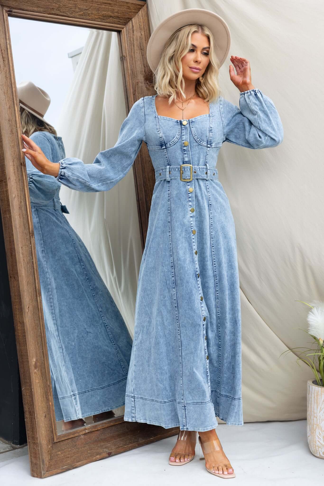 Maxi Dress Jeans Ke Frock Navy Blue Denim Maxi Shirt Dress,long