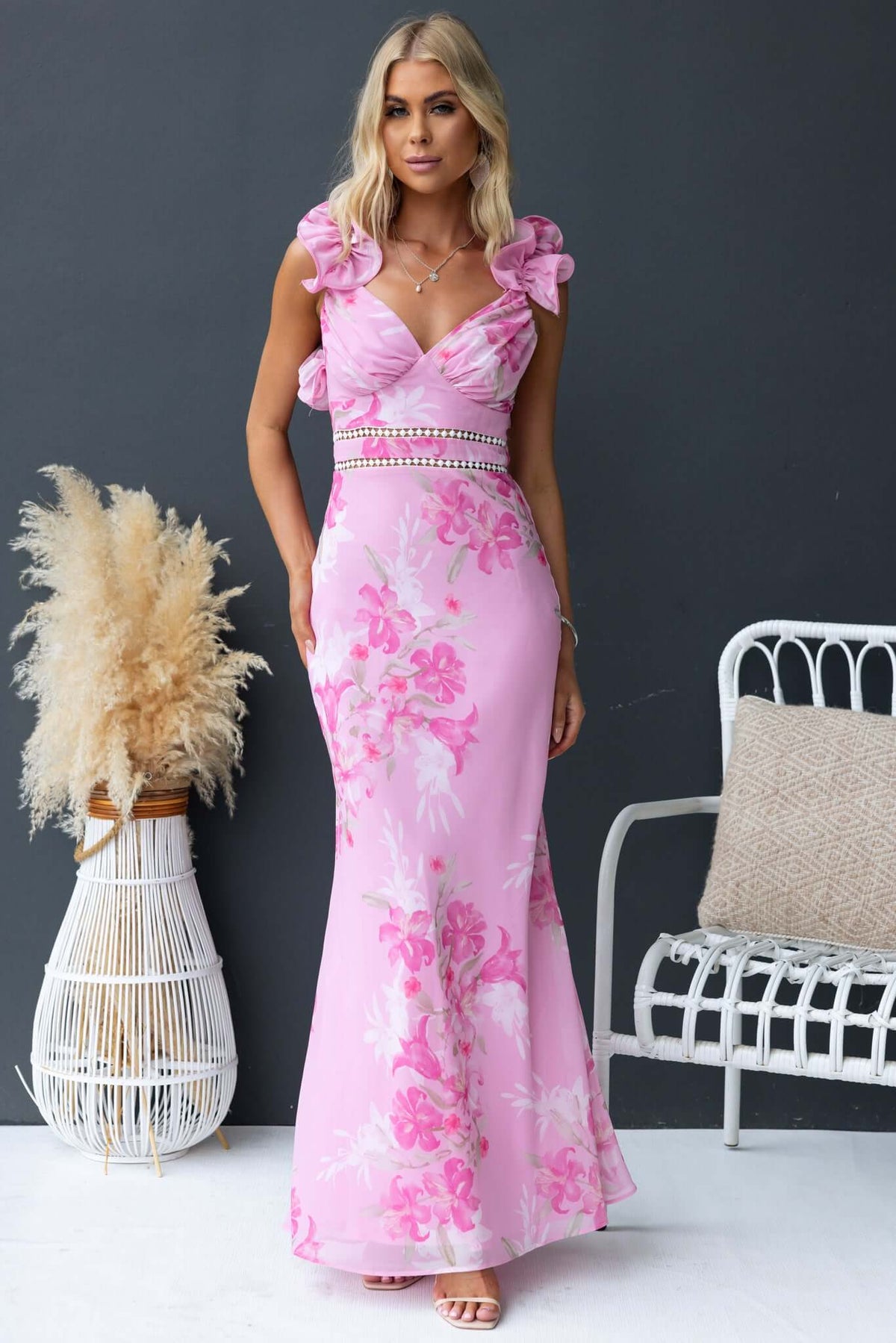 Rymona Maxi Dress Elegant V-Neck Chiffon Style – Amaroso Boutique