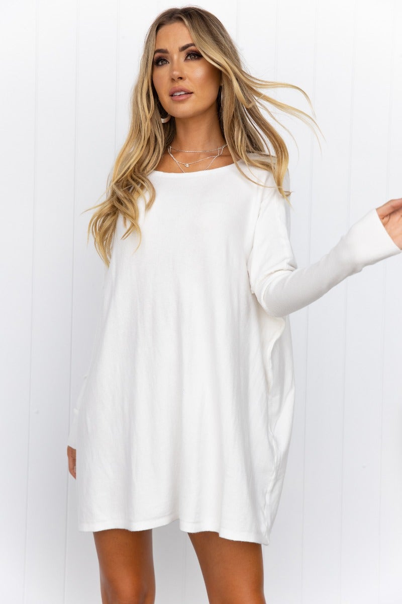 Bonnie Knit cozy oversized top/dress with full-length sleeves, 100% cotton, perfect for casual wear.