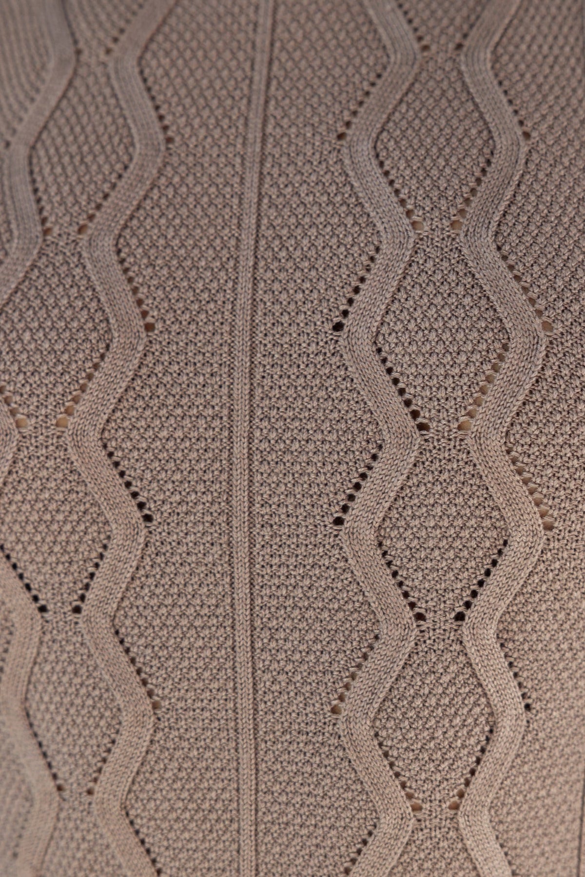 Close-up of cable knit pattern in beige, showcasing the texture of the Shannon Bodysuit's fabric.